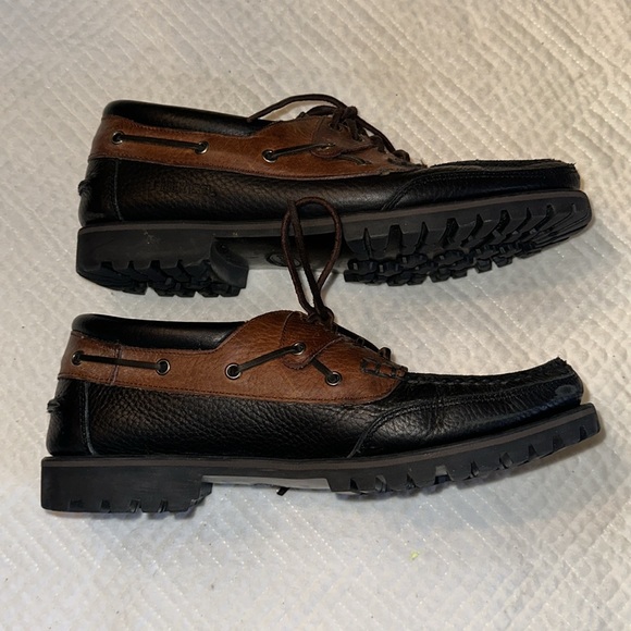 Nautical Black Brown Leather Chunky Sole Lace Up Boat Shies Men’s 11.5 - Picture 3 of 8